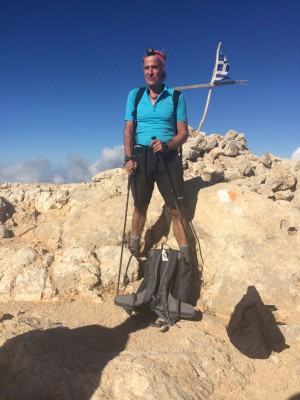 Roland on Pachnes, October 6th 2016, still with the headlamp from the early start, photographed by one of two car-tourists