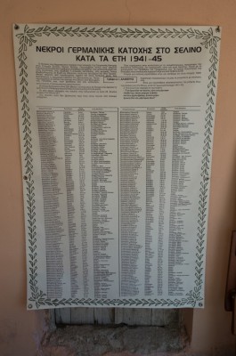 a poster showing all the names of Cretans from the Selino district that were killed during WW2 by german soldiers