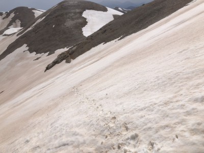 on of the steep snowfields, at about 2200m